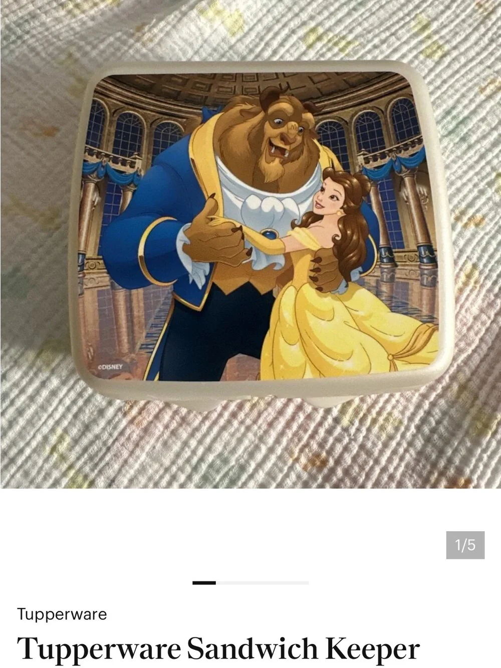 Tupperware Kids Disney Beauty & the Beast Sandwich Keeper & Snack Cup Set 1990’s